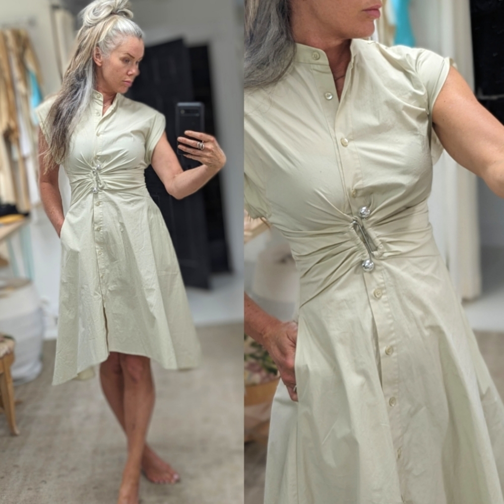 Cinched Cotton Midi Dress, sleeveless - Picture 2 of 9